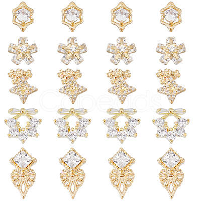 20Pcs 5 Style Brass Micro Pave Clear Cubic Zirconia Cabochons KK-DC0003-25-1