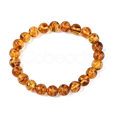 Natural Amber Beaded Stretch Bracelets BJEW-N041-08A-1