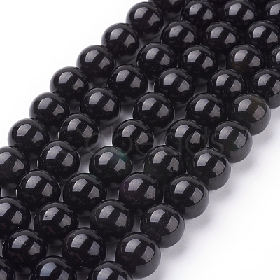 Natural Obsidian Beads Strands X-G-G099-12mm-24-1