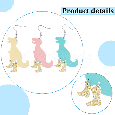3 Pairs 3 Colors Dinosaur & High Heels Acrylic Dangle Earrings EJEW-AN0002-79-1