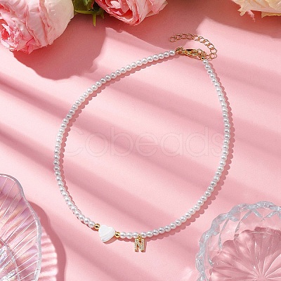 Brass Micro Pave Grade AAA Cubic Zirconia Letter Pendant Necklaces NJEW-JN04771-14-1