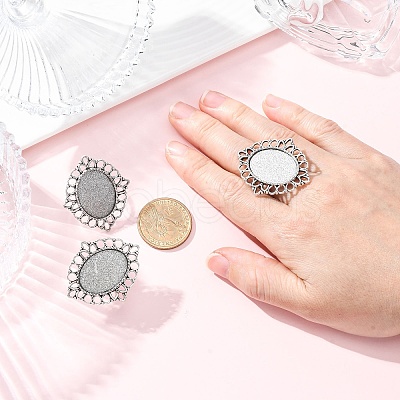 Vintage Adjustable Iron Flower Finger Ring Components Alloy Cabochon Bezel Settings X-PALLOY-O036-03AS-1