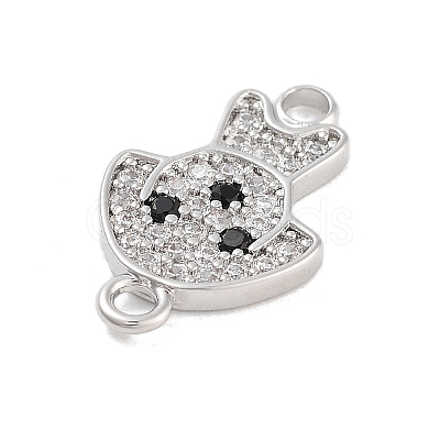 Brass Pave Clear & Black Cubic Zirconia Pet Puppy Connector Charms KK-Z061-01P-02-1