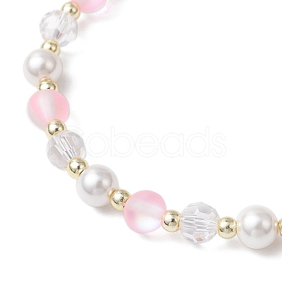 Frosted Dyed Synthetic Moonstone & Shell Pearl Round Beads Stretch Bracelets BJEW-JB11822-01-1