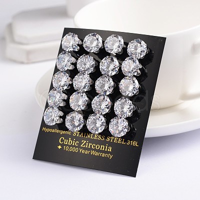 Flat Round 304 Stainless Steel Cubic Zirconia Stud Earrings EJEW-H306-38-4mm-A-1