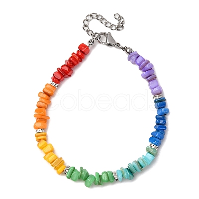 Chakra Dyed Natural Freshwater Shell Beaded Bracelets for Women BJEW-JB12476-1