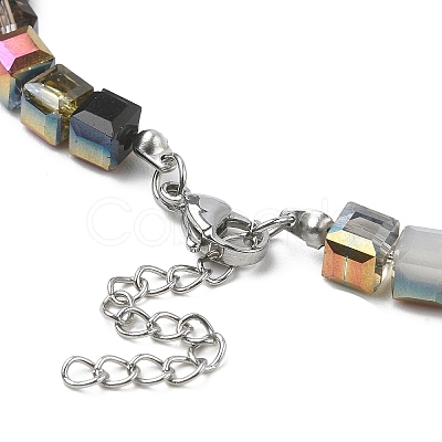 Glass Cube Beaded Necklace with 304 Stainless Steel Clasps NJEW-JN04400-1