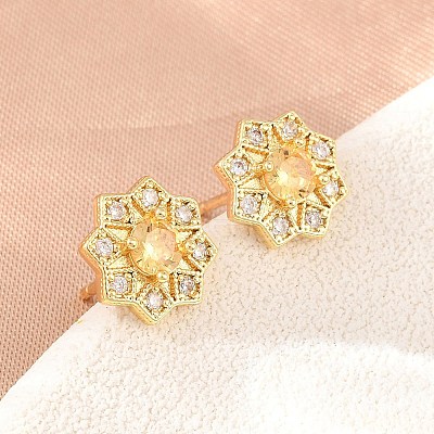 Brass Micro Pave Cubic Zirconia Stud Earrings for Women KK-A305-03G-1