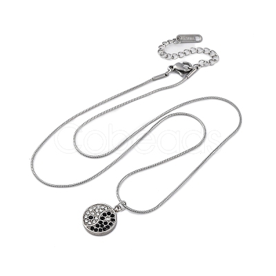 304 Stainless Steel Crystal & Jet Rhinestone Yin-yang Pendant Round Snake Chain Necklaces for Women NJEW-Z044-12P-1