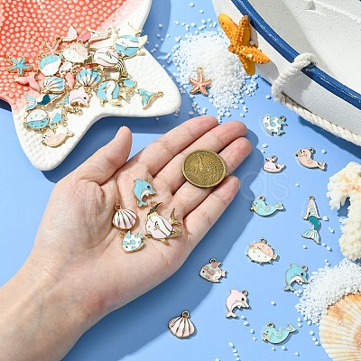 20Pcs 10 Styles Sea Animal Alloy Enamel Pendants ENAM-YW0004-35-1
