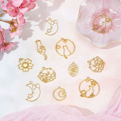 32Pcs 8 Styles Zinc Alloy Kitten Open Back Bezel Pendants PALLOY-SC0003-53G-1