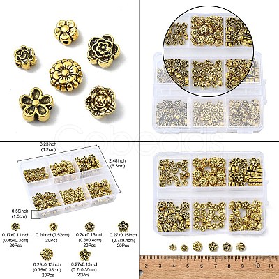 120Pcs 6 Styles Tibetan Style Alloy Beads TIBEB-YW0001-30-1