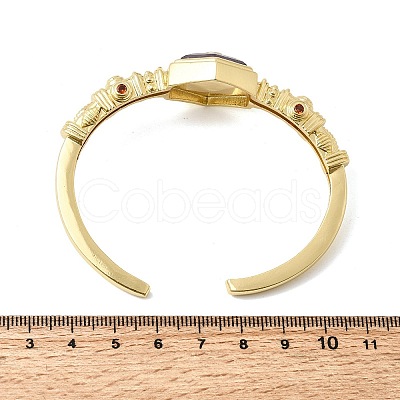 Hexagon Brass Pave Natural Amethyst & Cubic Zirconia Cuff Bangles for Women BJEW-Z172-01G-09-1