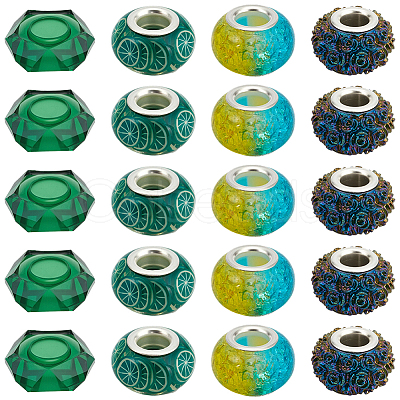 90Pcs 15 Styles Green Series Large Hole Resin European Beads OPDL-SP0001-02-1