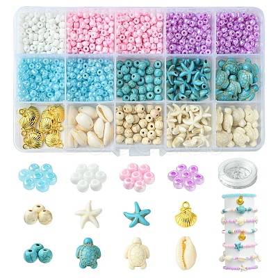 DIY Synthetic Turquoise & Seed Beads Bracelets Making Kits DIY-FS0007-01-1