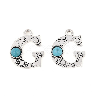 Synthetic Turquoise & Alloy Pendants PALLOY-H146-01AS-G-1