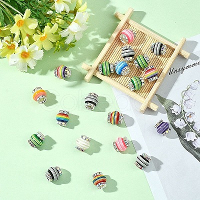 20Pcs Lantern-Shaped Striped Pattern Resin Rhinestone Beads KK-YW0003-92-1