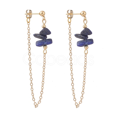 Natural Lapis Lazuli Chip Beads Dangle Stud Earrings for Women X1-EJEW-TA00028-05-1