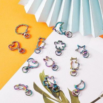 20Pcs 10 Styles Rainbow Color PVD Vacuum Plating Alloy Keychain Clasps JX114A-1