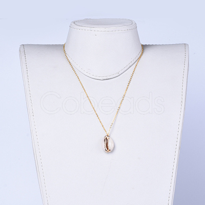 Electroplate Cowrie Shell Pendant Necklaces X-NJEW-JN02370-1
