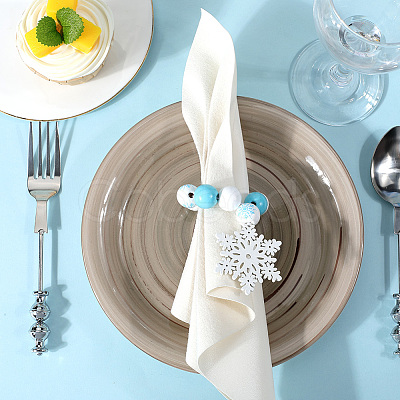 Christmas Snowflake Wood Beaded Napkin Rings AJEW-SC00037-1