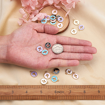 100Pcs 5 Colors Light Gold Plated Alloy Enamel Pendants ENAM-BY0001-01-1