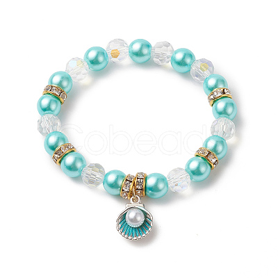 Alloy Enamel Shell Charms Stretch Bracelet BJEW-JB09942-1
