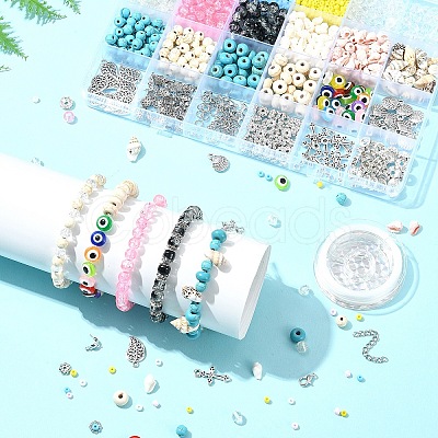 DIY Summer Glass & Synthetic Magnesite & Shell Bangle Making Kits DIY-FS0007-91-1