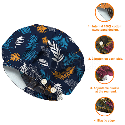 Cotton Adjustable Printed Bouffant Hats Working Caps for Women Men AJEW-WH0677-002-1