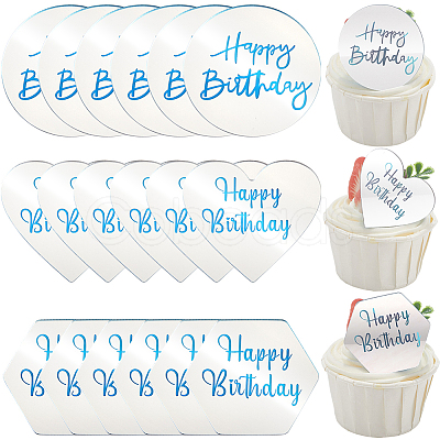21Pcs 3 Styles Mirror Effect Acrylic Birthday Cupcake Insert Card Decoration AJEW-SP0001-66A-1