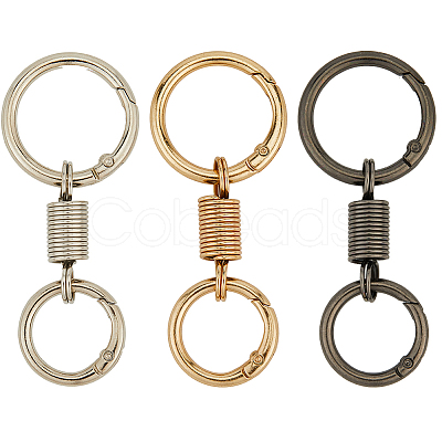 12Pcs 3 Colors Nordic Retro Zinc Alloy Double Spring Ring Clasps FIND-SC0012-87A-1