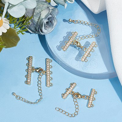 3 Sets 3 Style Brass Micro Pave Clear Cubic Zirconia Chain Extender KK-BBC0012-50-1