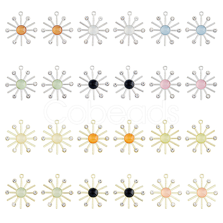 24Pcs 12 Colors Cat Eye Sun Pendants with Crystal Rhinestone FIND-FH0007-93-1