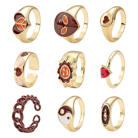 9Pcs 9 Style Heart & Curb Chain & Oval Rings RJEW-LS0001-57-1