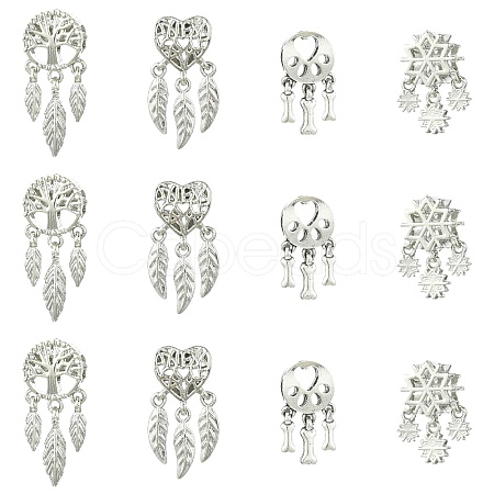 12Pcs 4 Styles Alloy European Beads FIND-CJ0005-01-1