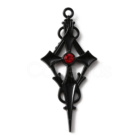 Siam Rhinestone Cross Pendant with Black Enamel ENAM-WH0001-06EB-02-1