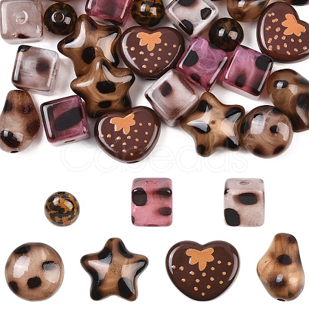 35Pcs 7 Styles Leopard Print Opaque Acrylic Beads FIND-YW0011-31-1