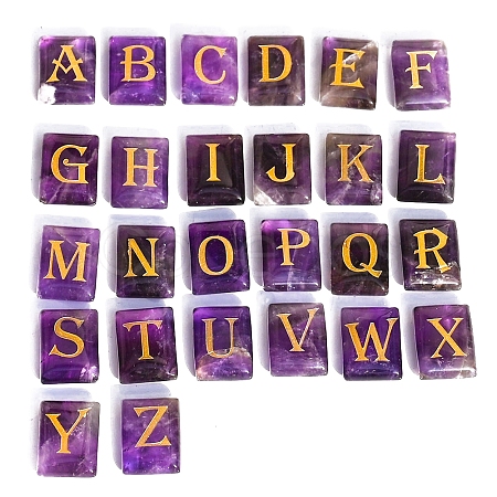 26Pcs 26 Styles Rectangle Natural Amethyst Lettern Stones PW-WG36204-01-1