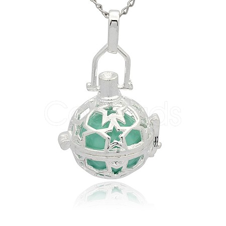 Silver Color Plated Brass Hollow Round Cage Pendants KK-J226-09S-1