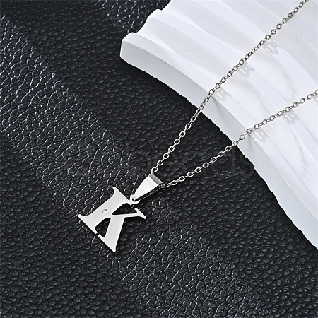 201 Stainless Steel Crystal Rhinestone Initial Pendant Necklaces FS-WG28760-17-1