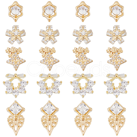 20Pcs 5 Style Brass Micro Pave Clear Cubic Zirconia Cabochons KK-DC0003-25-1