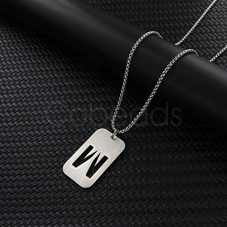 Rectangle with Hollow Out Letter 201 Stainless Steel Pendant Necklaces FS-WG34D20-26-1