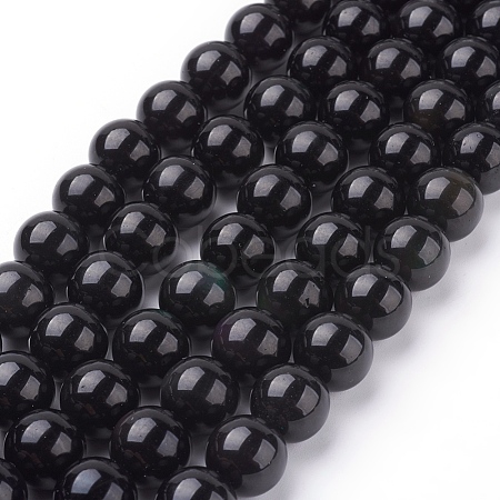 Natural Obsidian Beads Strands X-G-G099-12mm-24-1