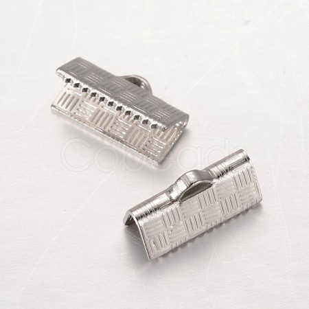 Tarnish Resistant Rectangle 304 Stainless Steel Ribbon Crimp Ends STAS-L183-07-1