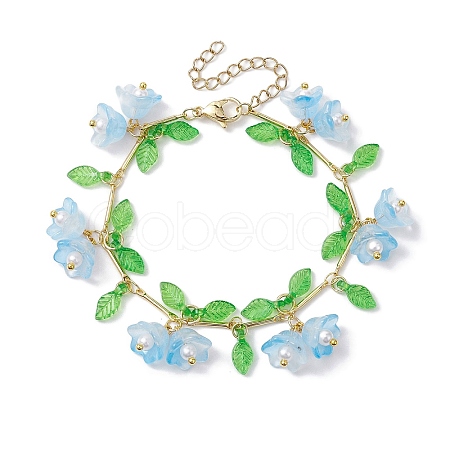 Flower Glass & Acrylic Charm Bracelets BJEW-JB10443-01-1