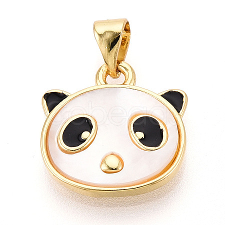 Brass Pave Natural Shell Panda Pendants KK-N268-20G-1