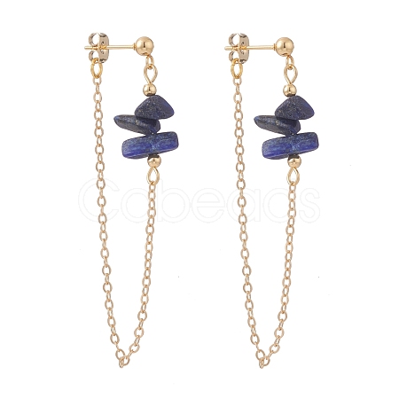 Natural Lapis Lazuli Chip Beads Dangle Stud Earrings for Women X1-EJEW-TA00028-05-1