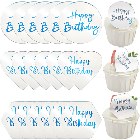 21Pcs 3 Styles Mirror Effect Acrylic Birthday Cupcake Insert Card Decoration AJEW-SP0001-66A-1