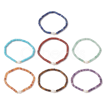 Natural Gemstone and Pearl Beads Btacelets BJEW-JB10681-1