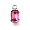 304 Stainless Steel Pendants, with Rhinestone, Stainless Steel Color, Rectangle, Rose, 10.5x5.5x3.5mm, Hole: 1.8mm